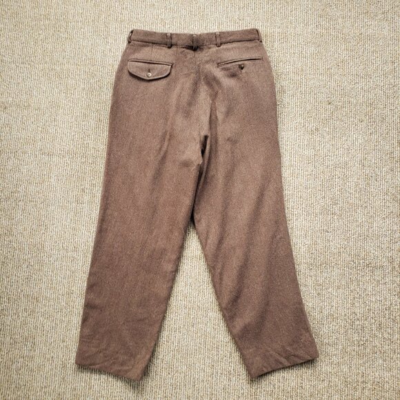 Vintage Eddie Bauer 100% Wool Herringbone Pants Trousers Brown 34x28 Suspenders - Picture 2 of 10